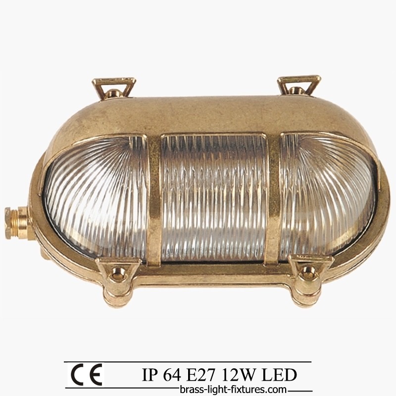 Nautical Brass Light with Cover. ART BR435 Brass 1x12W LED, E27/ES, IP64.